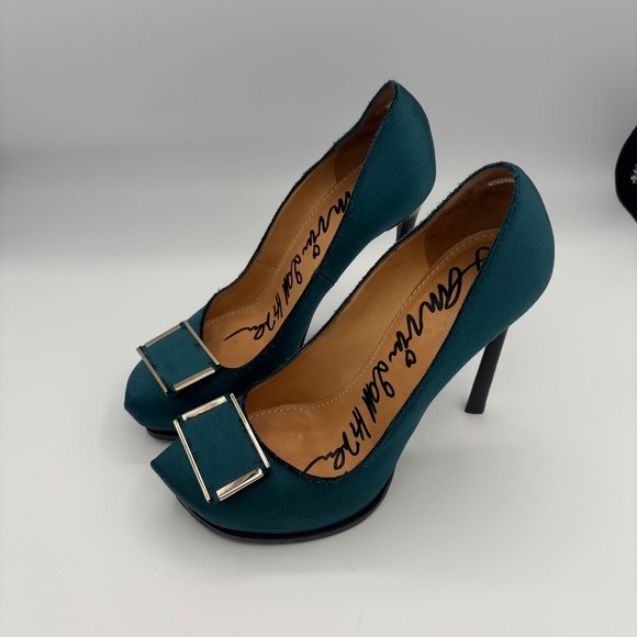 Lanvin Shoes - Lanvin Platform Pumps Women Sz 39 Teal Satin Buckle Stiletto Heel Luxury